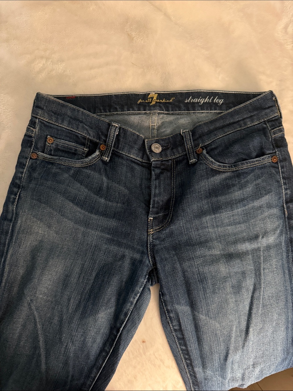 7 For All Mankind Straight Leg Jeans - Dark Blue - low rise